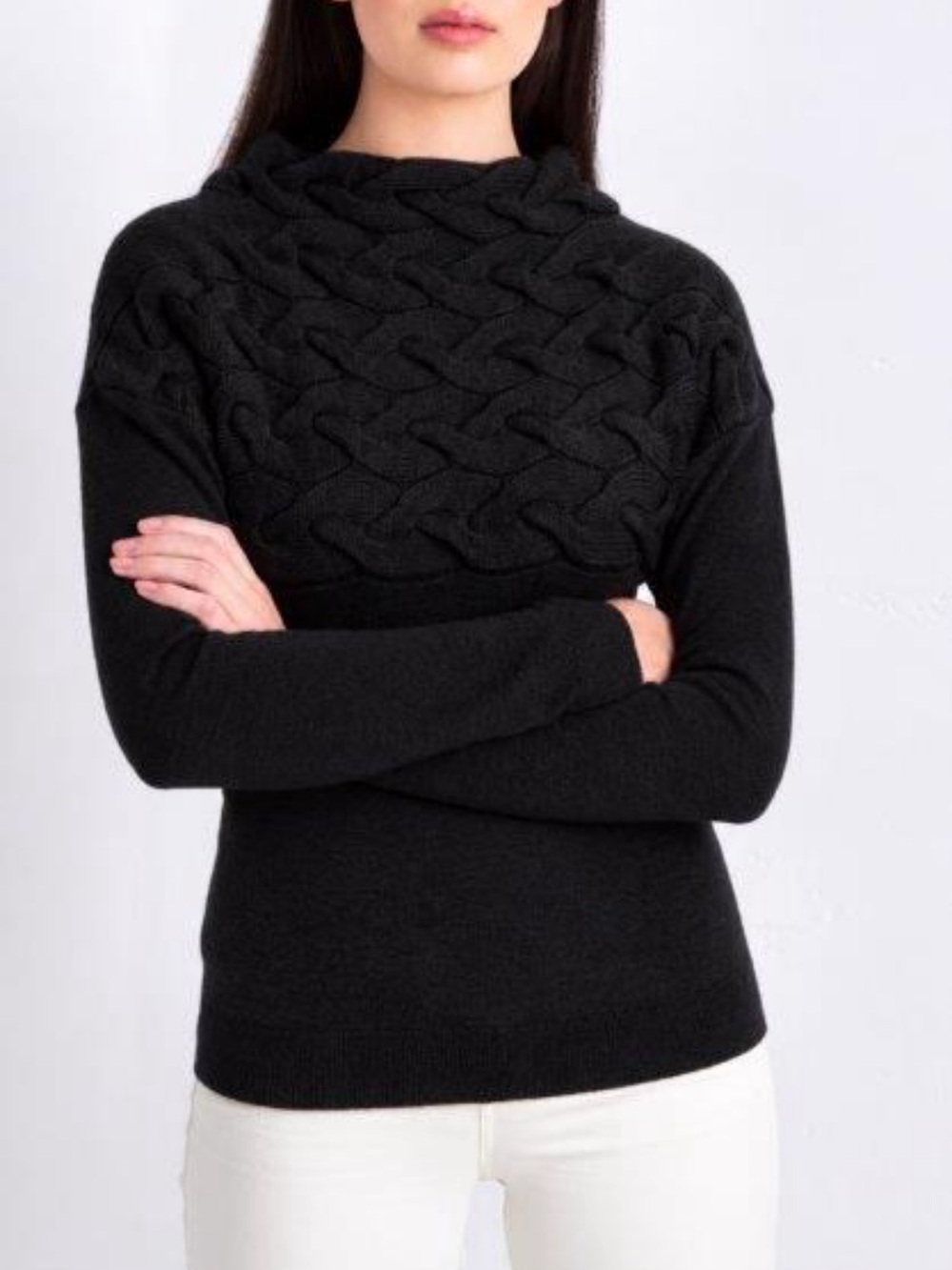 Kinross Cashmere Lux Cable Pullover Funnel Neck Sweater